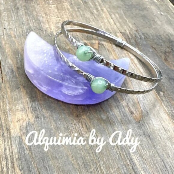 Aventurine bangle silver set bracelets - Picture 2 of 3